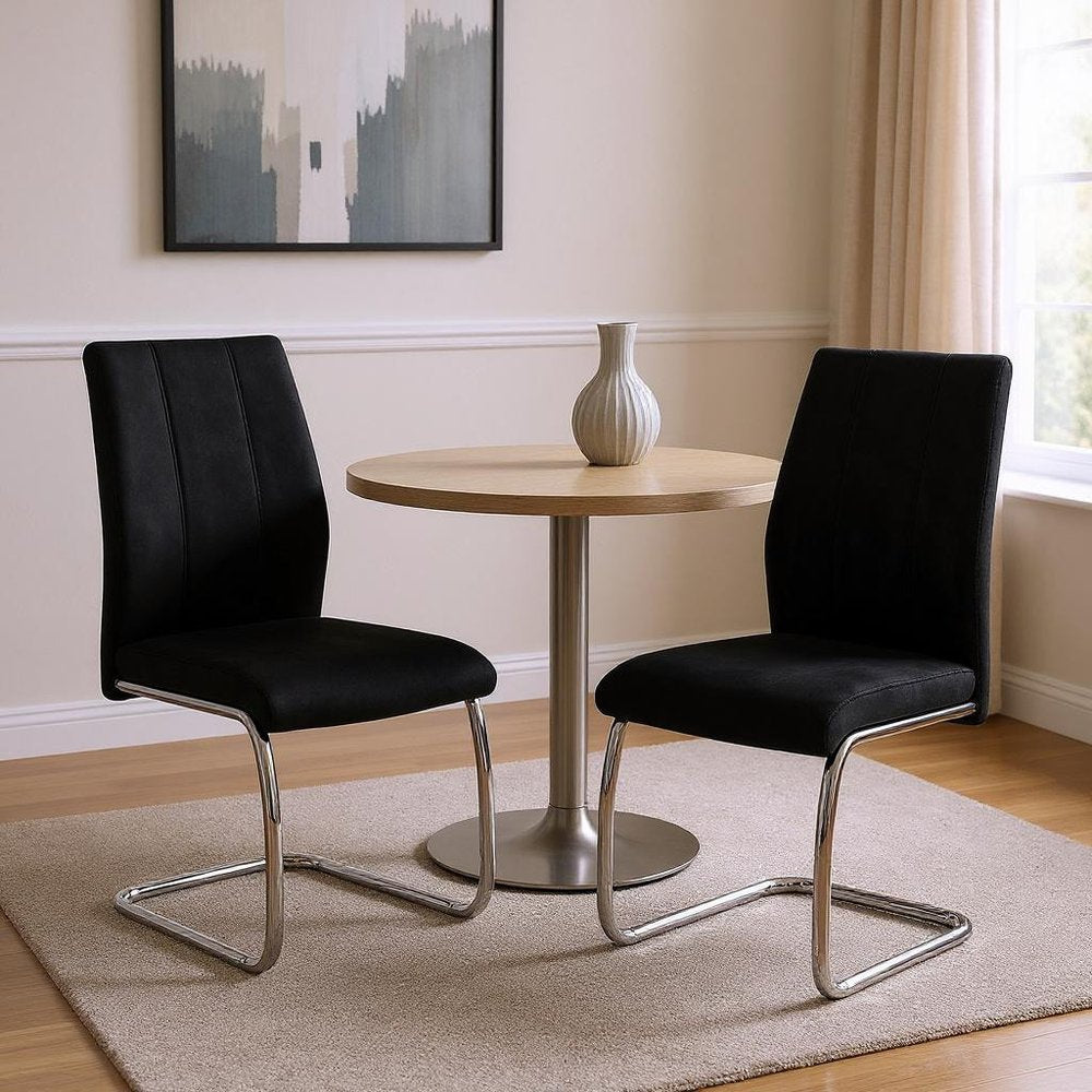 Set of Two Black And Silver Upholstered Velvet Dining Side Chairs