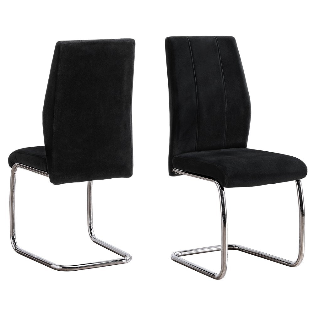 Set of Two Black And Silver Upholstered Velvet Dining Side Chairs