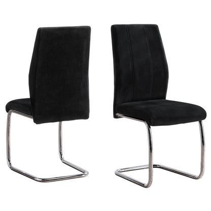 Set of Two Black And Silver Upholstered Velvet Dining Side Chairs