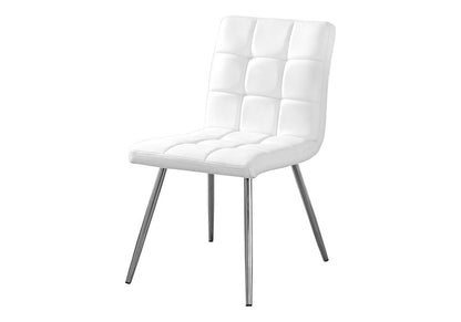 Set of Two Tufted White And Silver Upholstered Faux Leather Dining Side Chairs