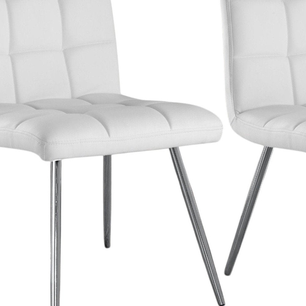 Set of Two Tufted White And Silver Upholstered Faux Leather Dining Side Chairs