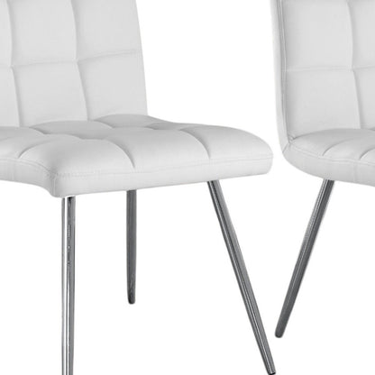 Set of Two Tufted White And Silver Upholstered Faux Leather Dining Side Chairs