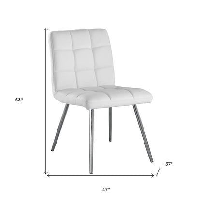 Set of Two Tufted White And Silver Upholstered Faux Leather Dining Side Chairs