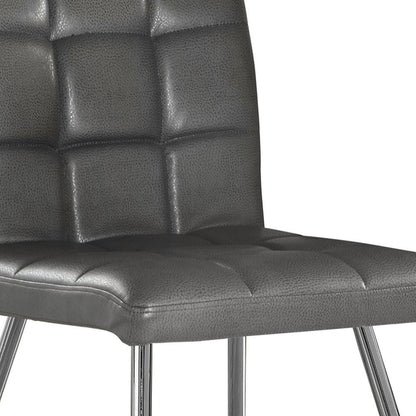 Set of Two Tufted White And Silver Upholstered Faux Leather Dining Side Chairs