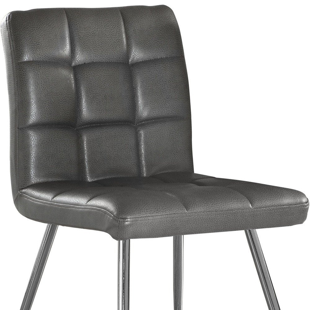 Set of Two Tufted White And Silver Upholstered Faux Leather Dining Side Chairs