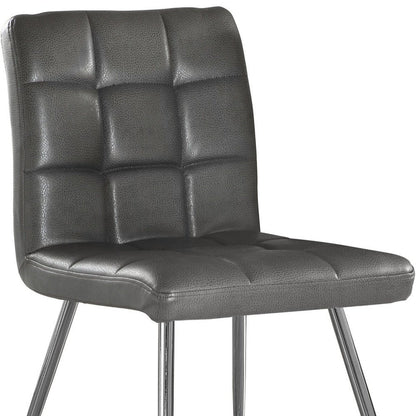 Set of Two Tufted White And Silver Upholstered Faux Leather Dining Side Chairs