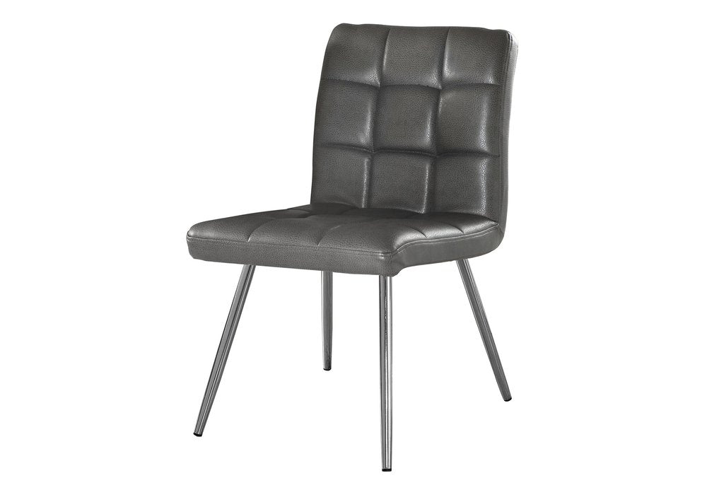 Set of Two Tufted White And Silver Upholstered Faux Leather Dining Side Chairs