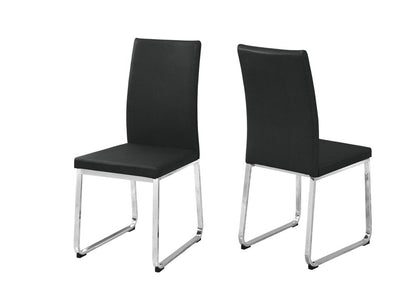 Set of Two Black And Silver Upholstered Faux Leather Dining Side Chairs