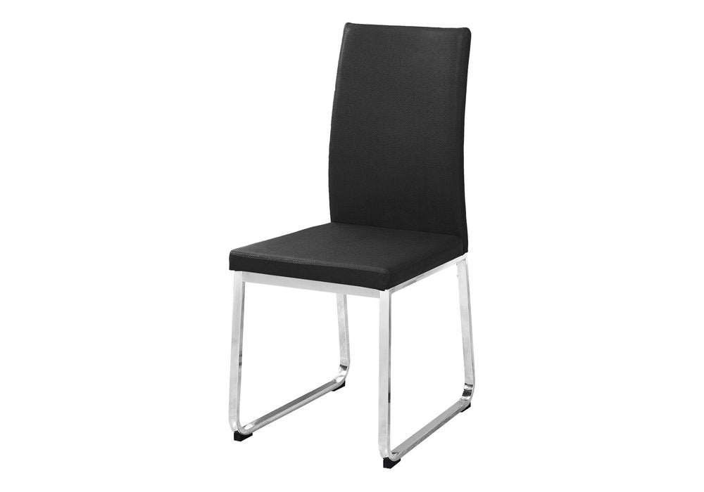 Set of Two Black And Silver Upholstered Faux Leather Dining Side Chairs