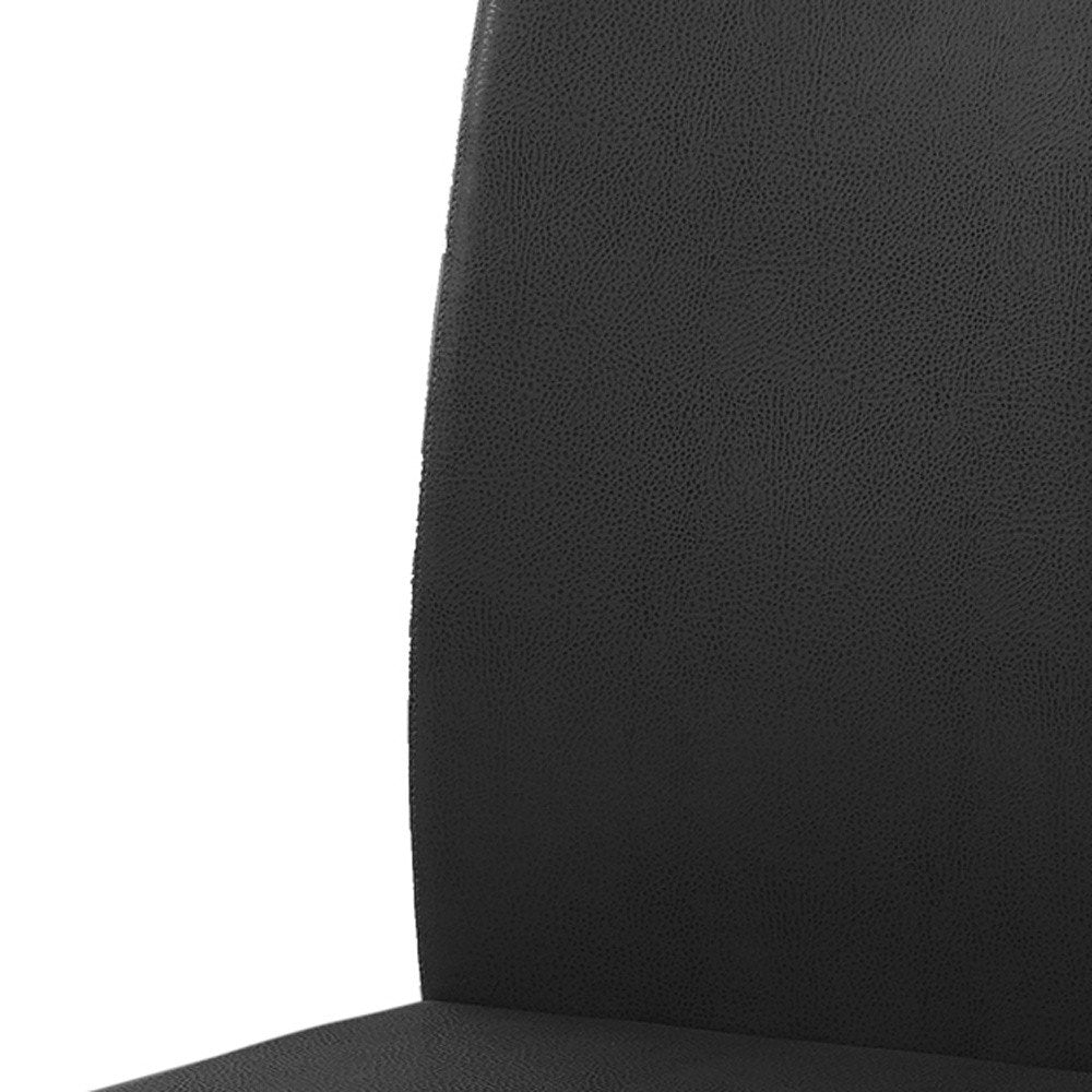 Set of Two Black And Silver Upholstered Faux Leather Dining Side Chairs