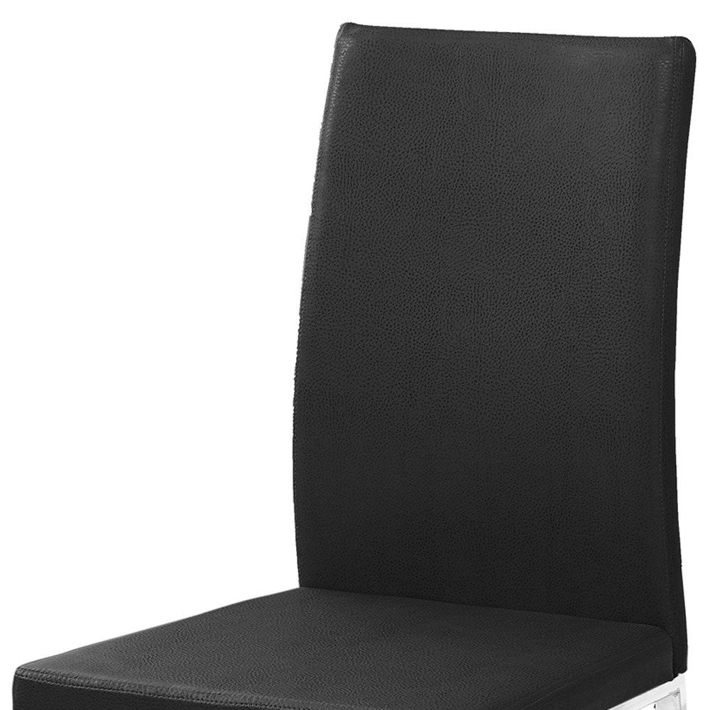 Set of Two Black And Silver Upholstered Faux Leather Dining Side Chairs