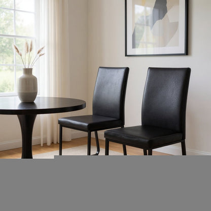Set of Two Black Upholstered Faux Leather Dining Side Chairs