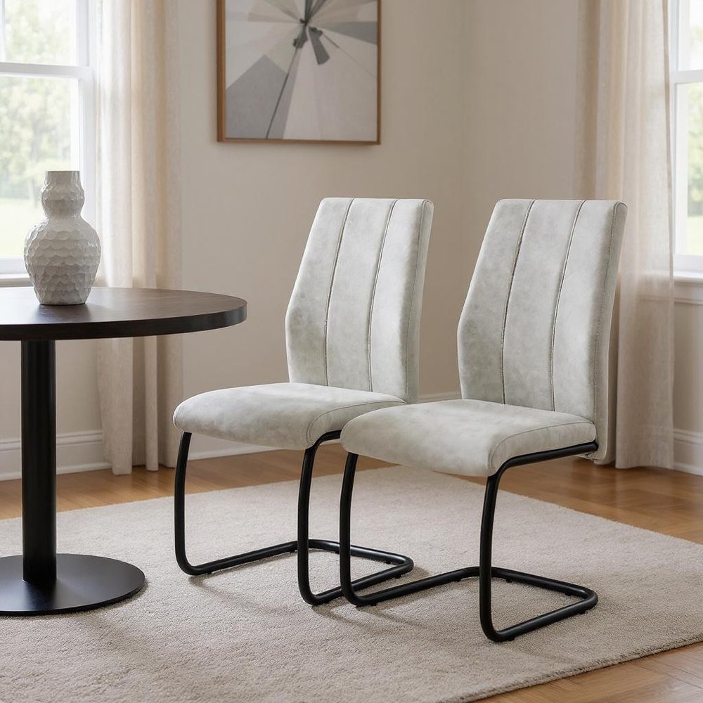 Set of Two Gray And Black Upholstered Polyester Dining Side Chairs