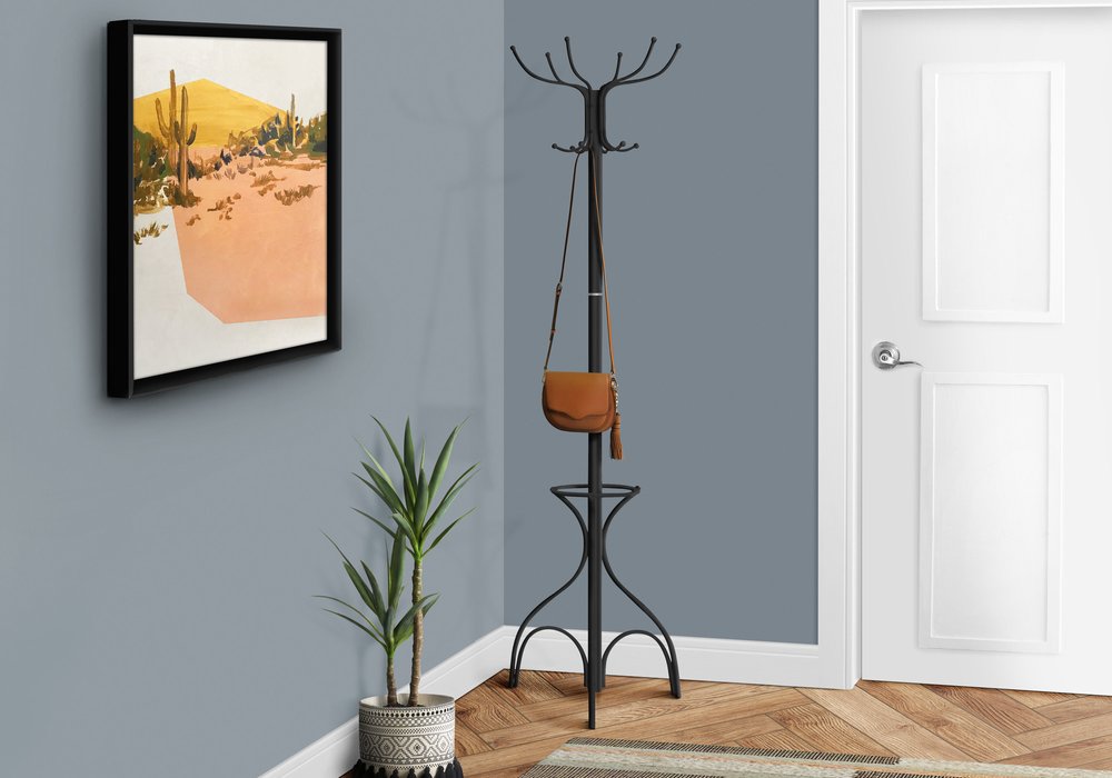 18" X 18" X 70" Black  Metal  Coat Rack