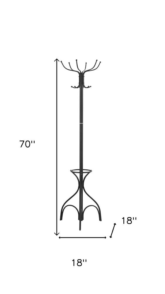 18" X 18" X 70" Black  Metal  Coat Rack