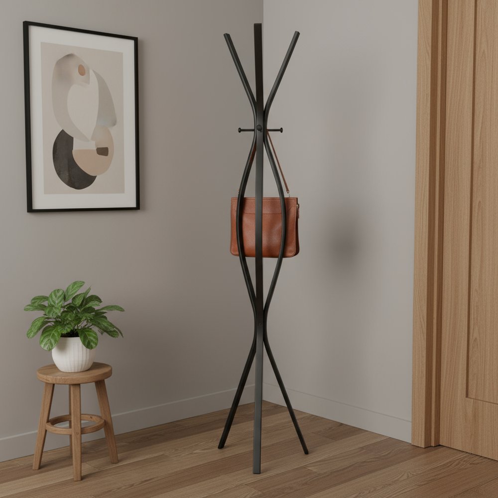 72" Black Metal Coat Rack