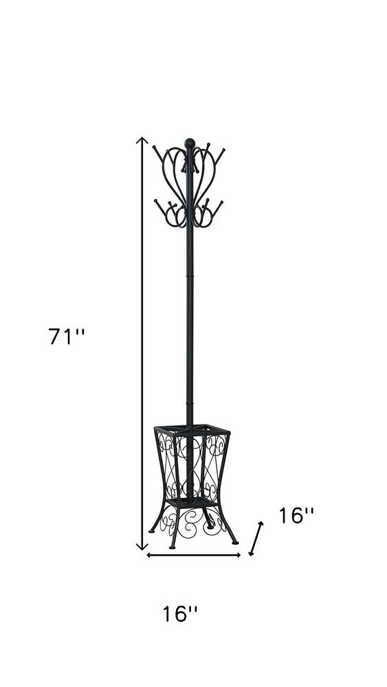 16" X 16" X 71" Black  Metal  Umbrella Holder Coat Rack