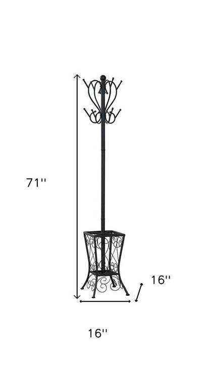 16" X 16" X 71" Black  Metal  Umbrella Holder Coat Rack