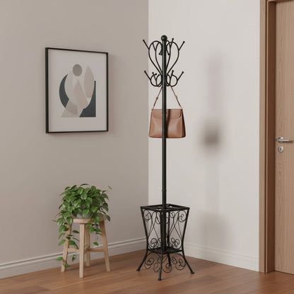 16" X 16" X 71" Black  Metal  Umbrella Holder Coat Rack