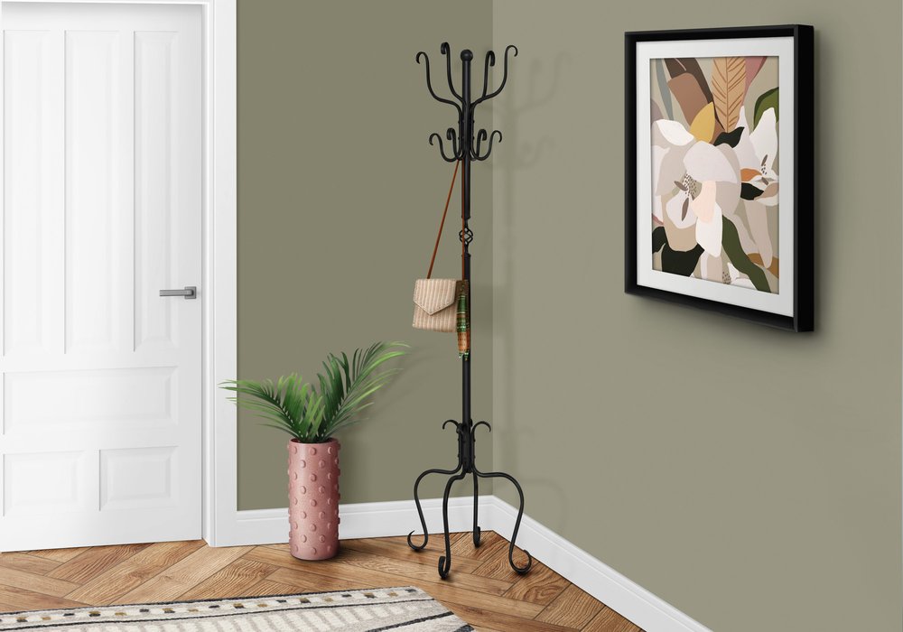 21" X 21" X 74" Black  Metal  Coat Rack