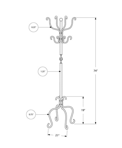 21" X 21" X 74" Black  Metal  Coat Rack