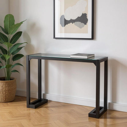 42" Clear and Black Glass Console Table