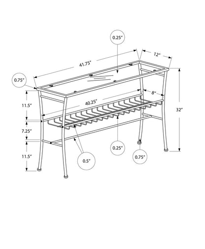 42" Clear and Silver Glass and Metal Console Table With Shelf