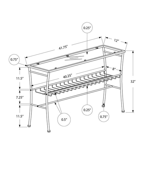 42" Clear and Silver Glass and Metal Console Table With Shelf