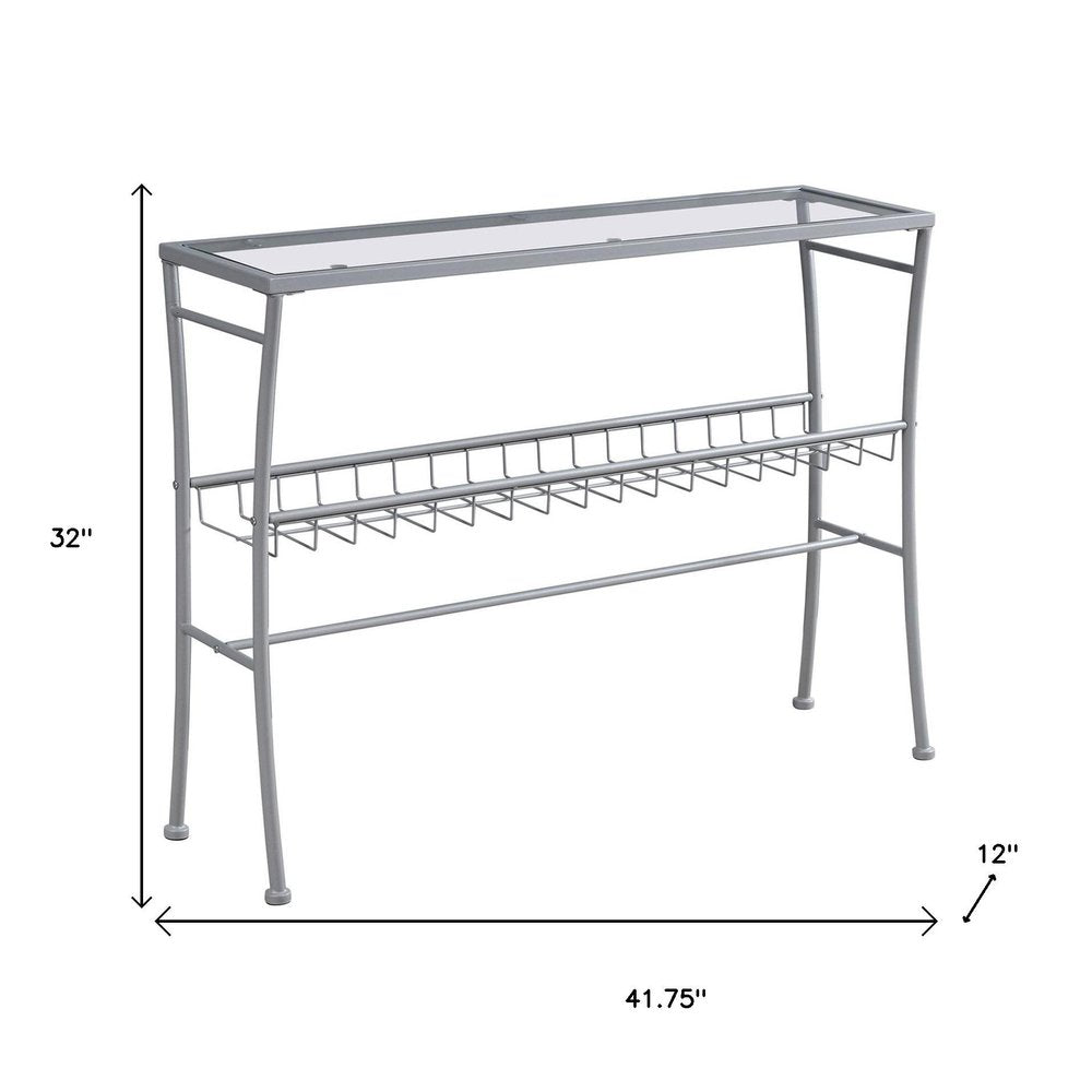 42" Clear And Silver Glass Console Table With Storage