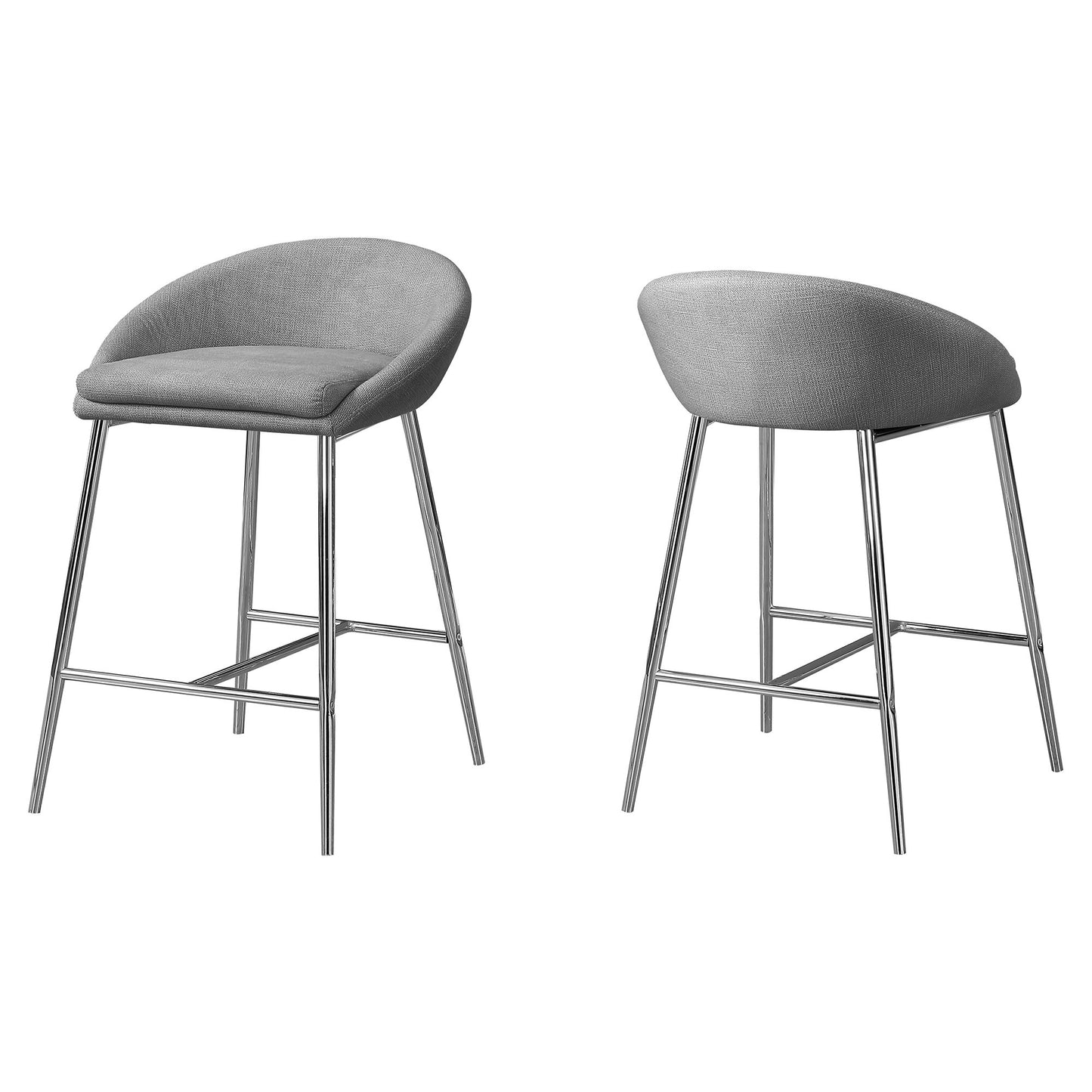 Set of Two 24" Gray and Silver Metal Low Back Bar Chairs