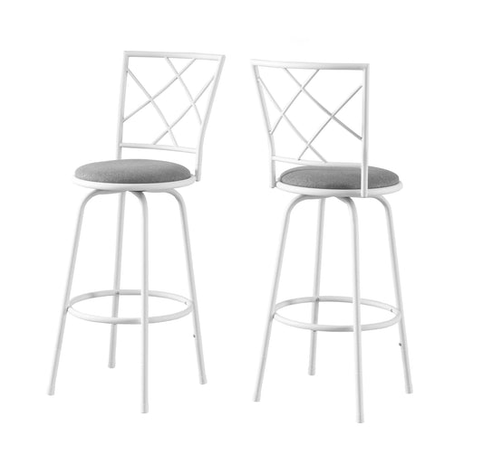 Set of Two 28" Gray and White Metal Bar Chairs