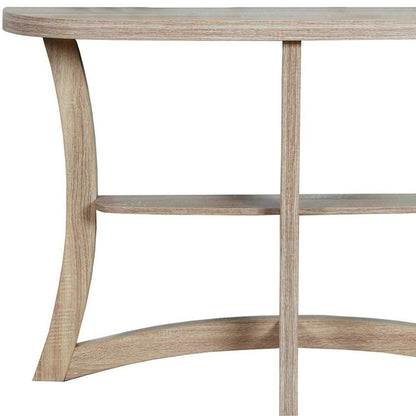 47" Taupe Half Moon Three Leg Console Table With Shelves