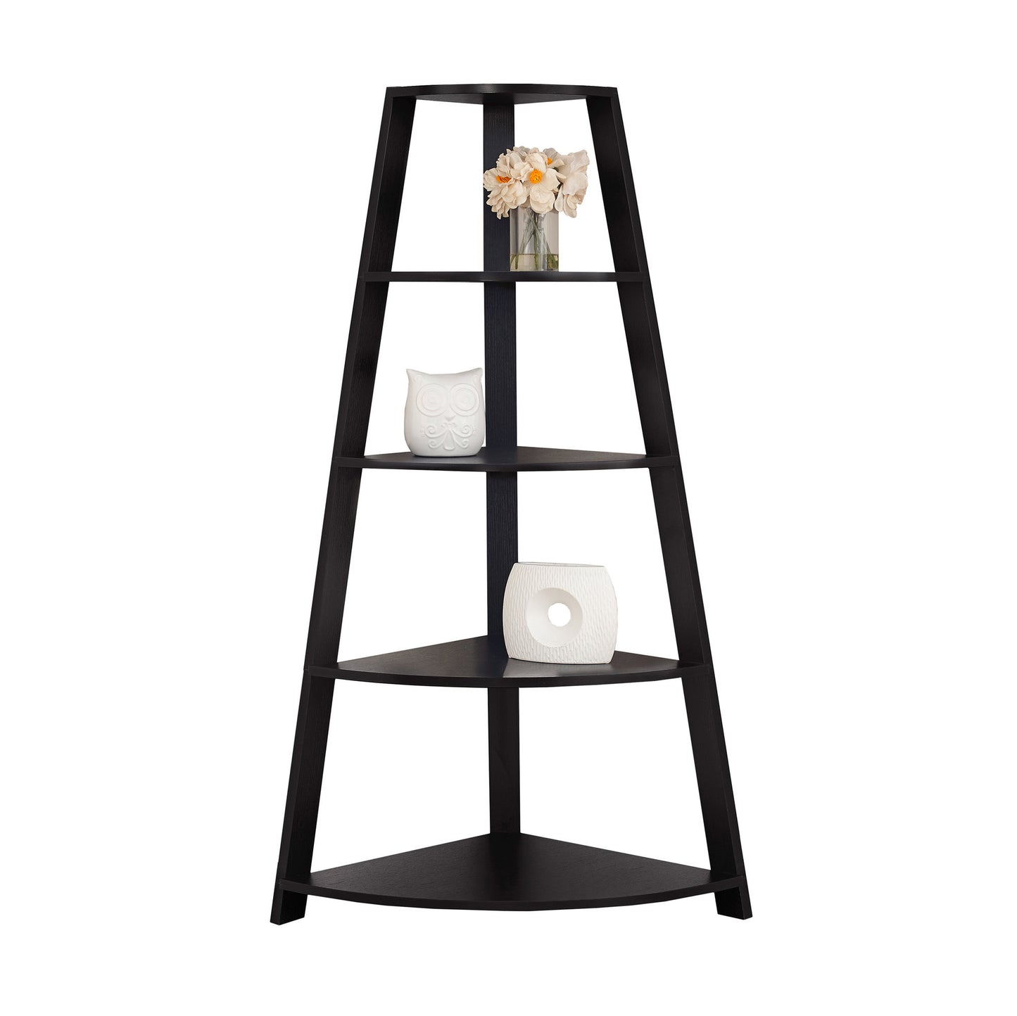 Black Wood Four Tier Corner Bookcase