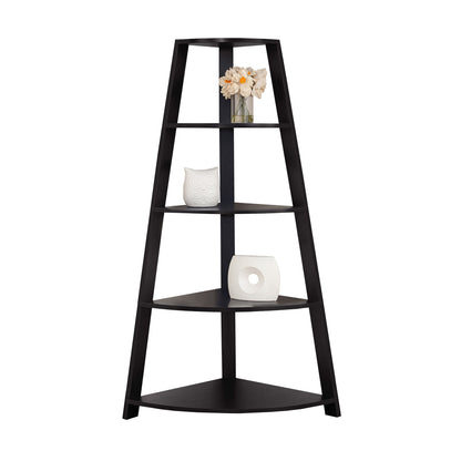Black Wood Four Tier Corner Bookcase