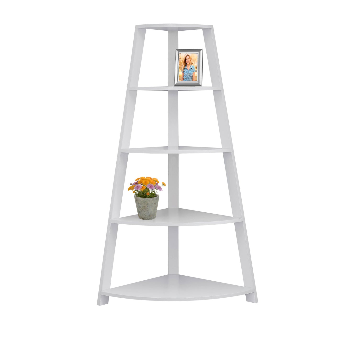 White Wood Four Tier Corner Bookcase