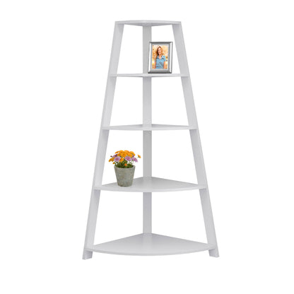 White Wood Four Tier Corner Bookcase