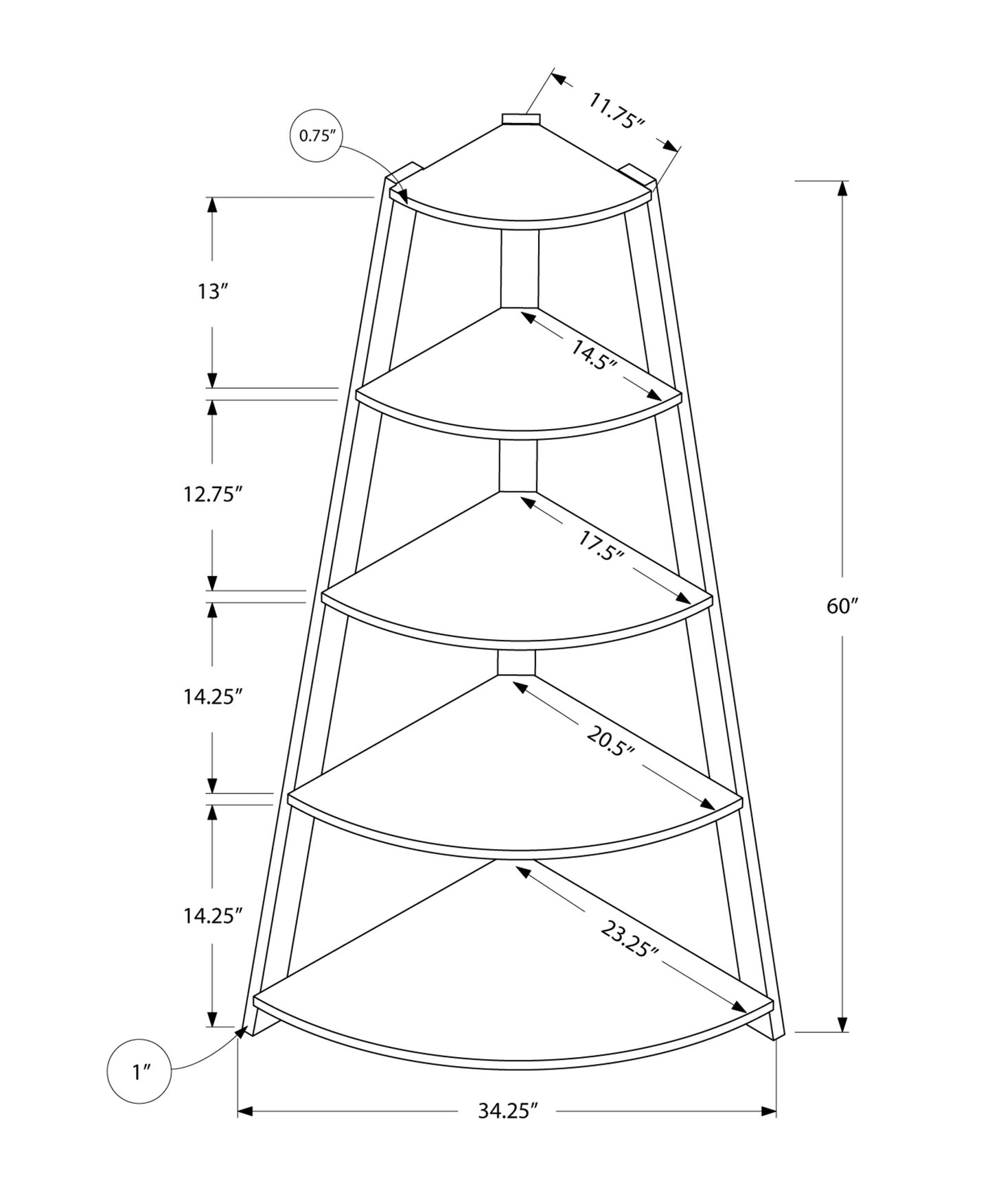 White Wood Four Tier Corner Bookcase