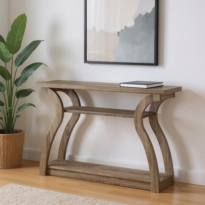 47" Taupe Floor Shelf Console Table With Storage