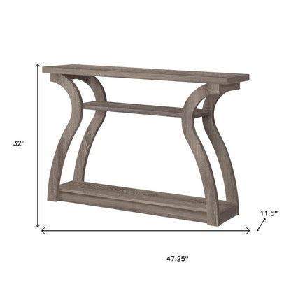 47" Taupe Floor Shelf Console Table With Storage