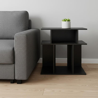 24" Black Wood End Table With Six Open Shelves