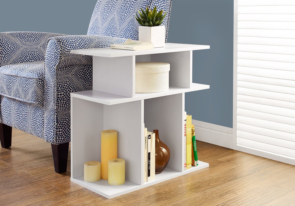 24" White Wood End Table With Six Open Shelves