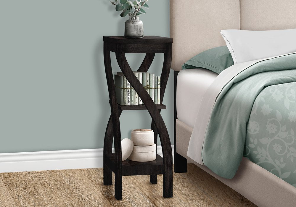 32" Deep Taupe Wood Square End Table With Two Shelves