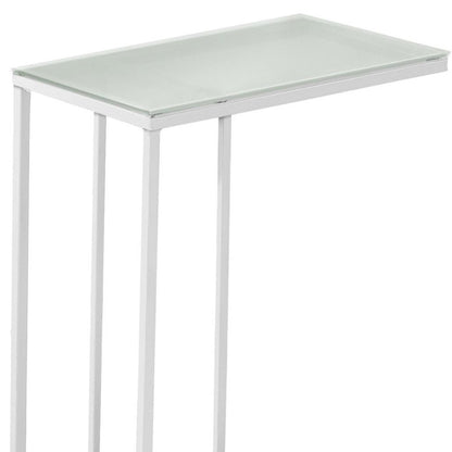 18.25" X 10.25" X 24" White Metal Tempered Glass Accent Table
