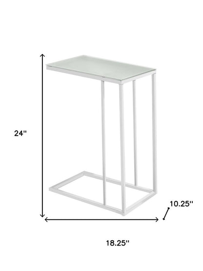 18.25" X 10.25" X 24" White Metal Tempered Glass Accent Table