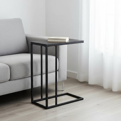 18.25" X 10.25" X 24" Black Metal Tempered Glass Accent Table
