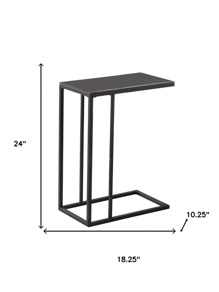 18.25" X 10.25" X 24" Black Metal Tempered Glass Accent Table