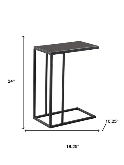 18.25" X 10.25" X 24" Black Metal Tempered Glass Accent Table