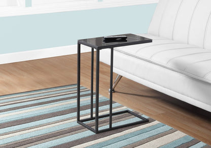 18.25" X 10.25" X 24" Black Metal Tempered Glass Accent Table