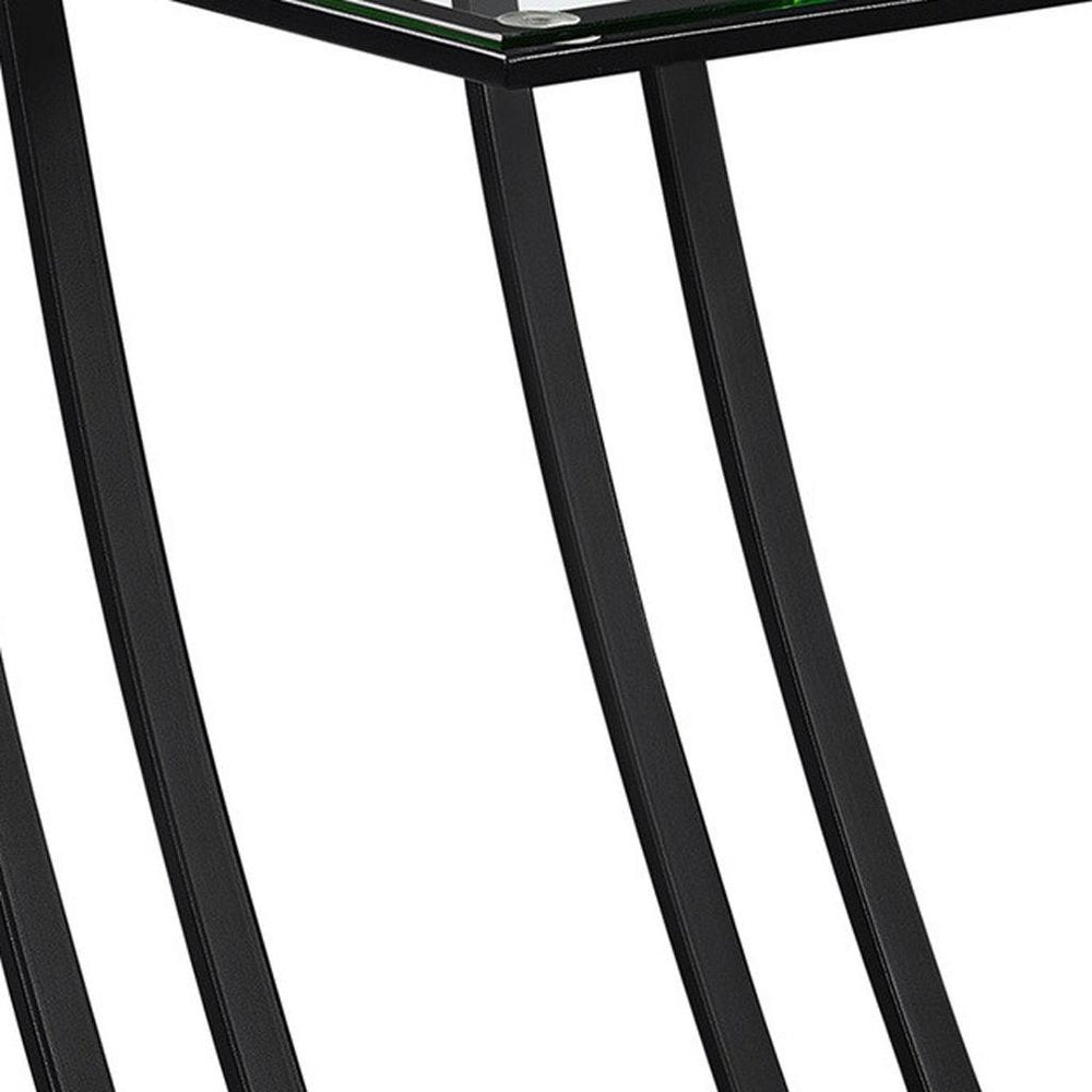 15.75" X 12" X 24" Black Clear Metal Tempered Glass Accent Table