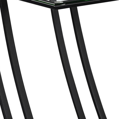 15.75" X 12" X 24" Black Clear Metal Tempered Glass Accent Table